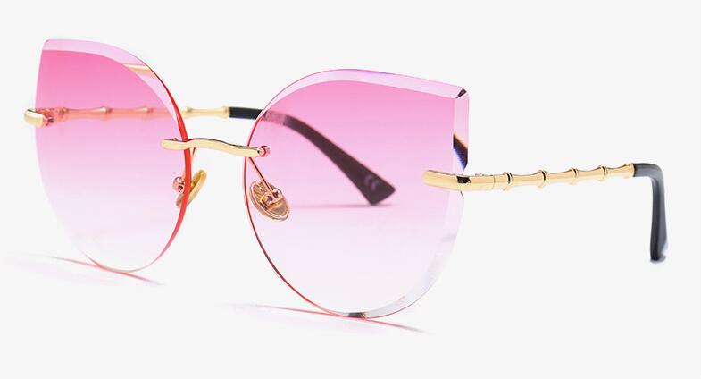 Gafas de sol de gran tamaño sin marco para mujer gafas de sol tipo ojo de gato aleación patas de cristal lentes de lujo de grandes sombras: C6 gradient pink
