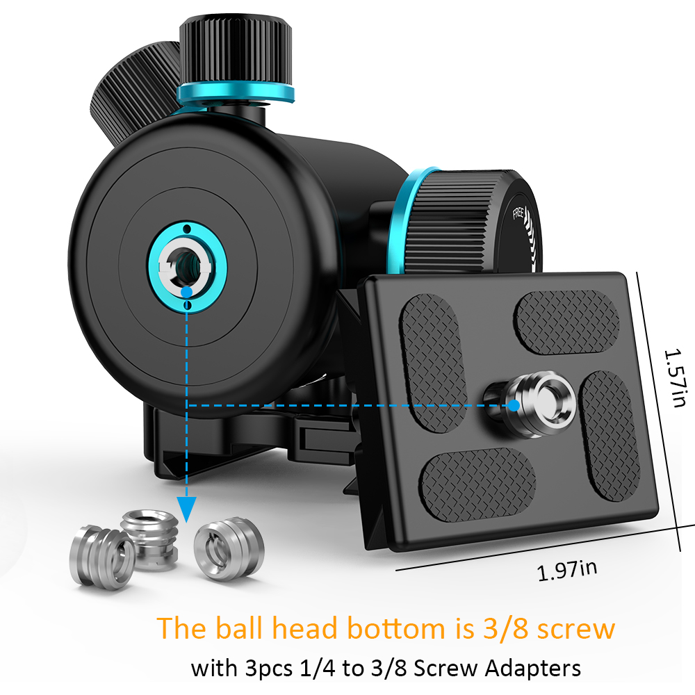 Andoer TB81X rótula de bola de trípode de 360 grados de rotación cabeza de bola para trípode Monopod deslizador cámara DSLR con 3 uds 1/4 "a 3/8" de tornillo