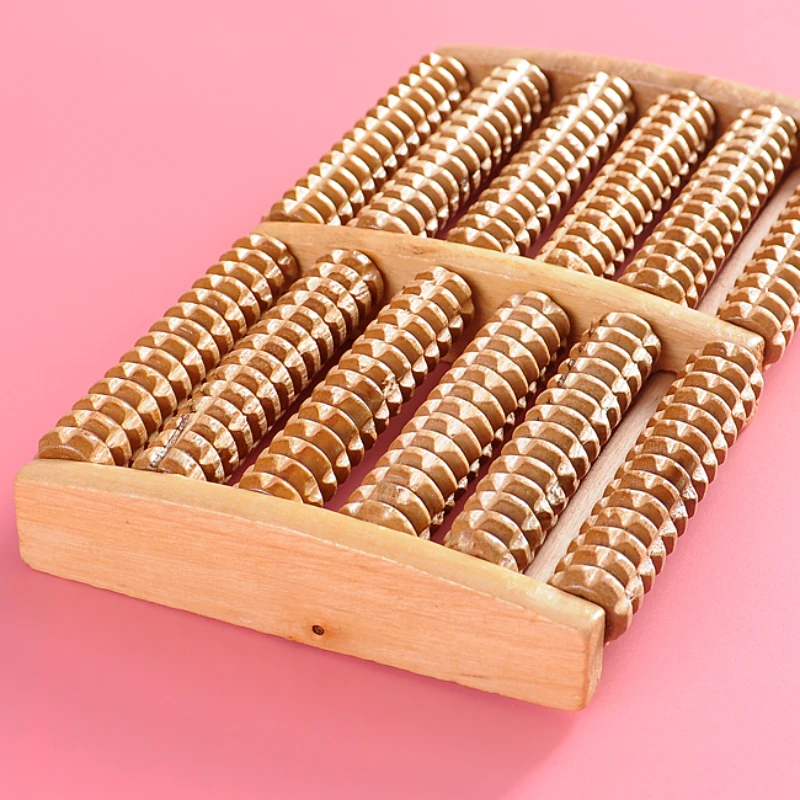Masajeador de pies de madera de 6 filas, rodillo Shiatsu para aliviar el dolor y el estrés, rodillo masajeador para el cuidado de los pies, terapia de salud, herramienta de masaje relajante