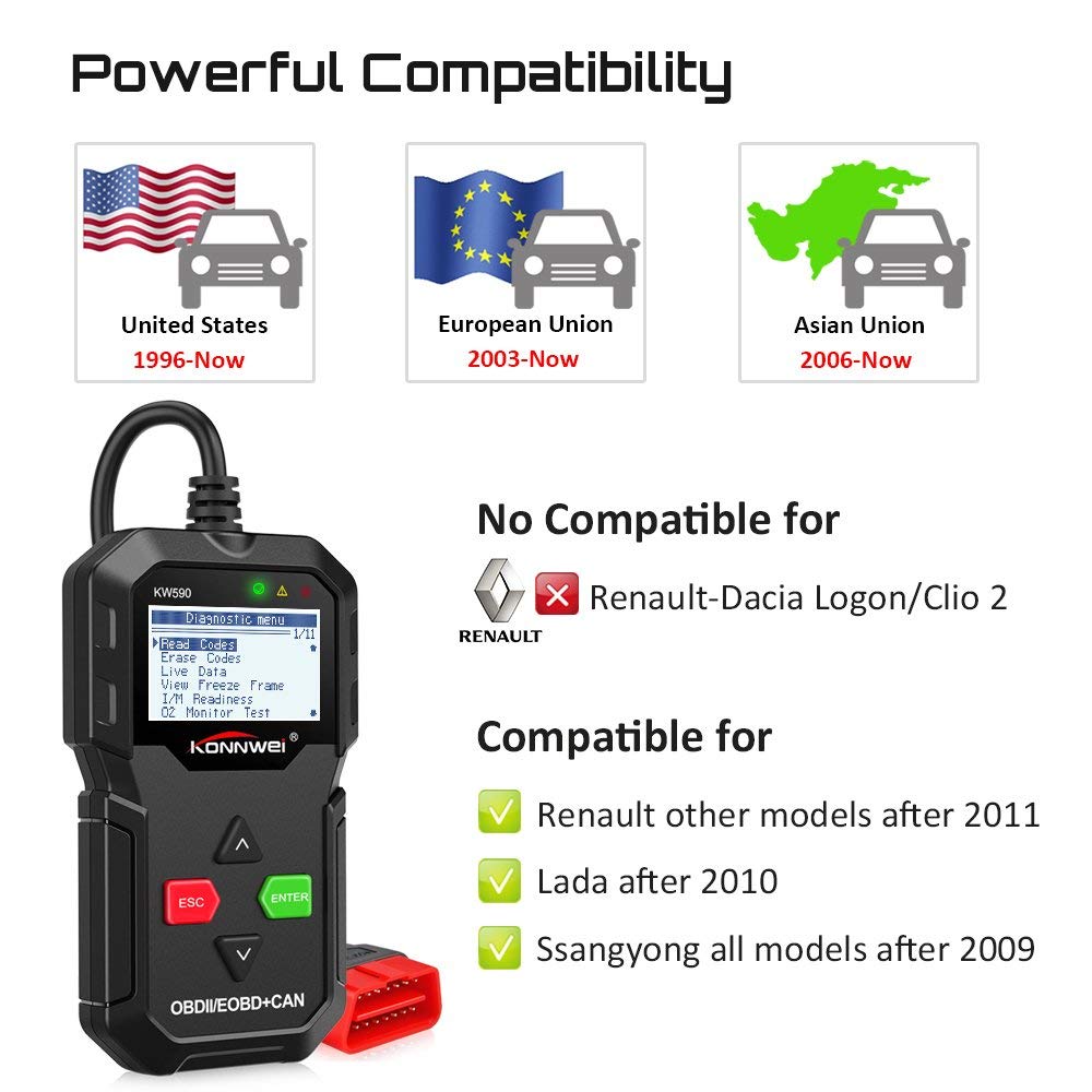 KONNWEI KW590 OBD2 Scanner Diagnostic Scanner OBD 2 Code Reader Auto Scanner better than elm327 KONNWEI KW590