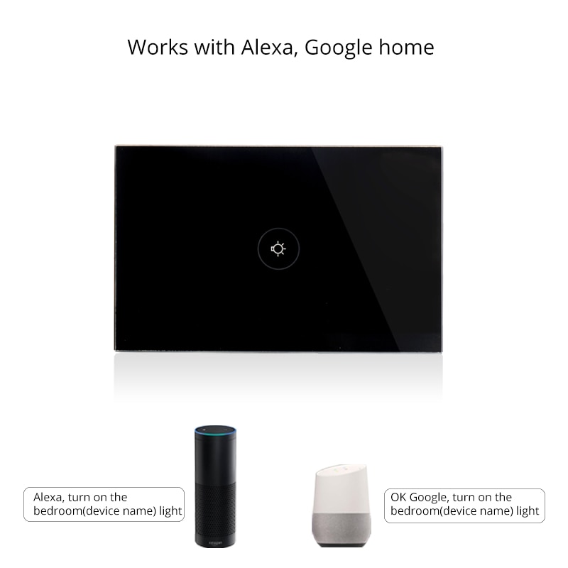 Wifi Smart Wall Touch Switch US Standard 1 Gang Black Glass Panel APP Remote Control for Smart Life