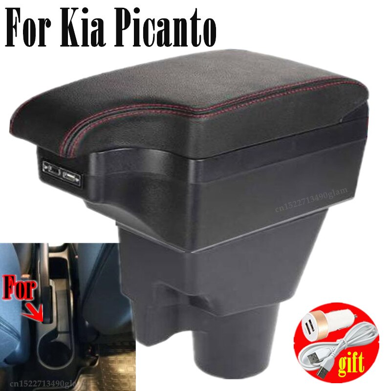 fo Kia Picanto armrest box universal car center console modification accessories double raised with USB