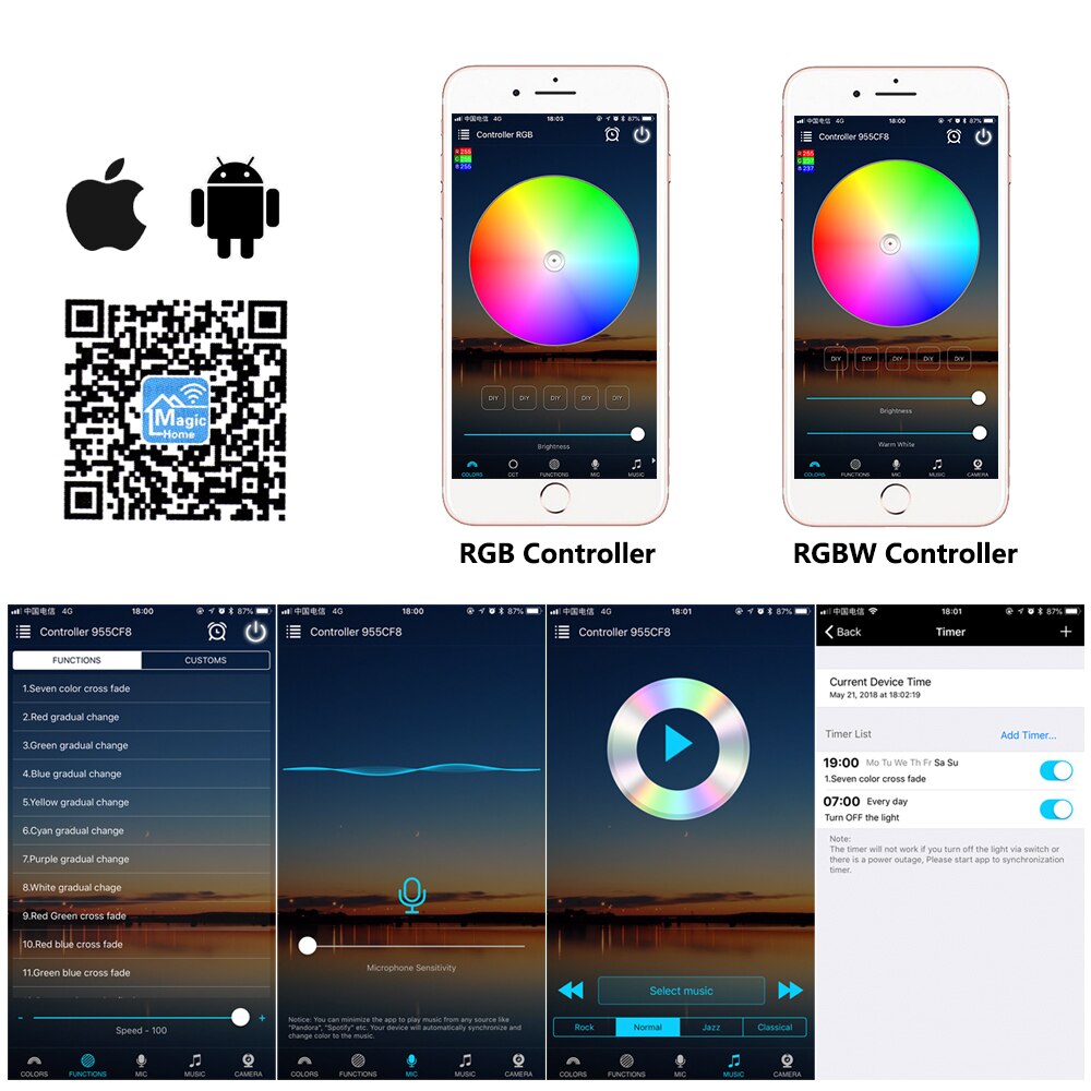 Wifi rgb / rgbw ledet kontroller mini  dc12v med 24 nøkkel ir  / 21 nøkkel rf fjernkontroll til rgb / rgbw ledet stripe smart telefon app kontroll