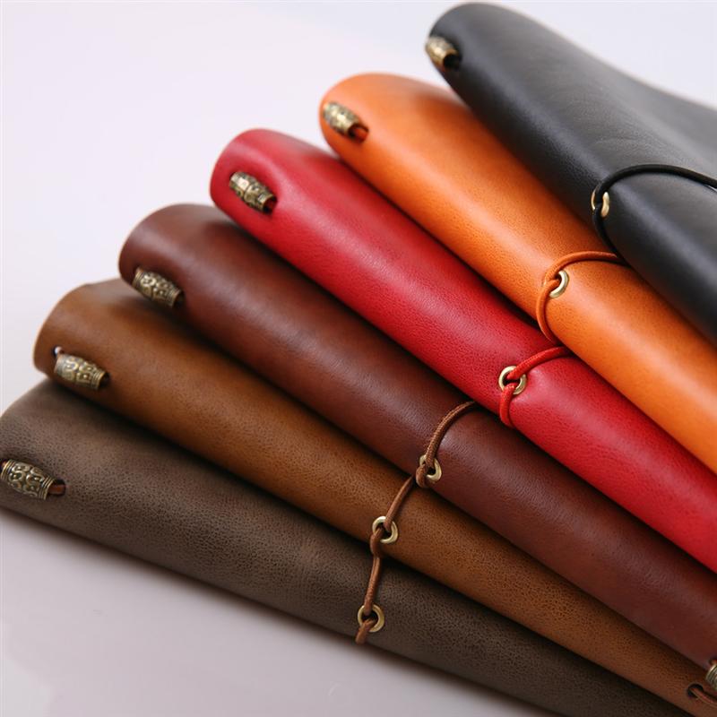 Leather Journal Writing Notebook A6 PU Leather Bound Daily Notepad for Men 76 Pages (Brown)