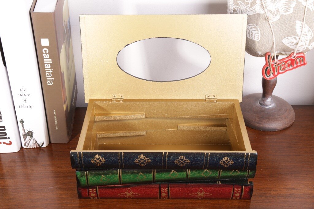 Estilo retro livro forma caixa de tecido madeira criativa quarto sala estar mesa escritório guardanapo decorativo suporte papel