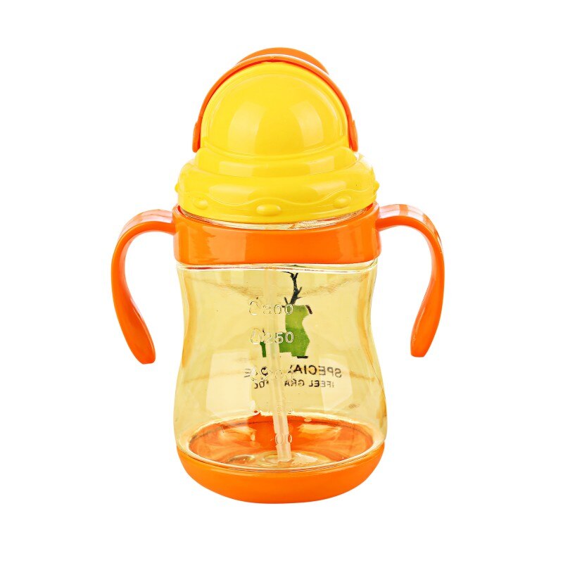 Taza de bebé de 300ml, vasos pijos de ciervos de dibujos animados para bebés, botellas de entrenamiento para niños pequeños, botellas para niños para aprender a beber con doble