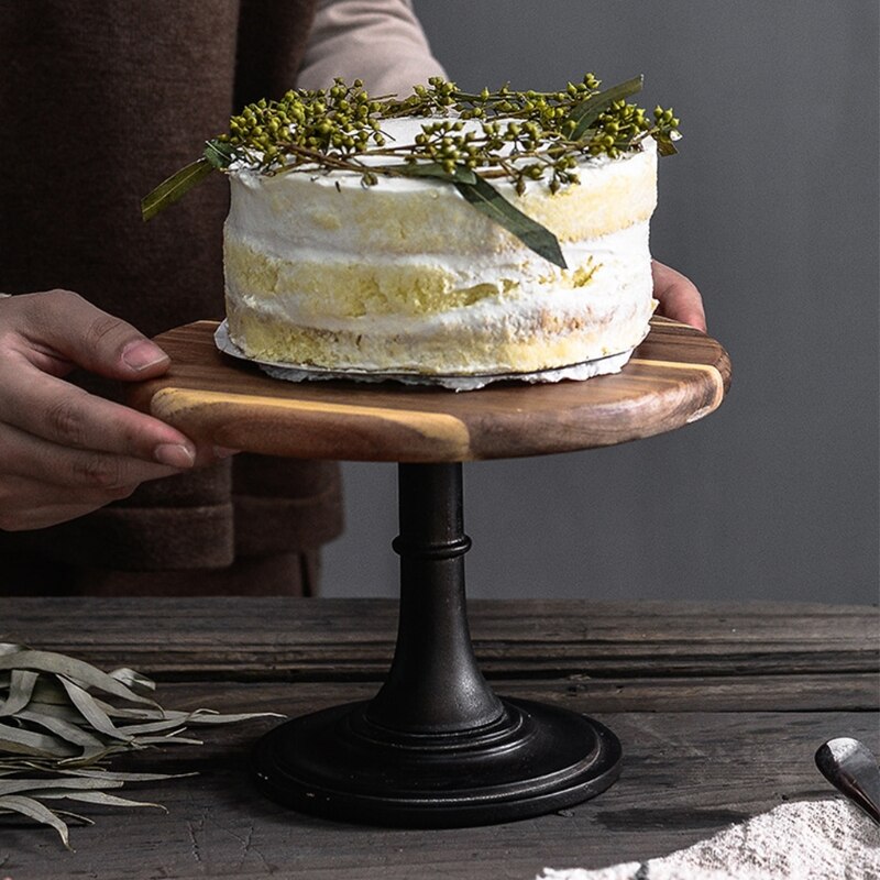 Tall Solid Wood Cake Pan Round Pedestal Dessert Table Tray Stand Holder Cupcake Display Rack Bakeware Birthday Wedding S