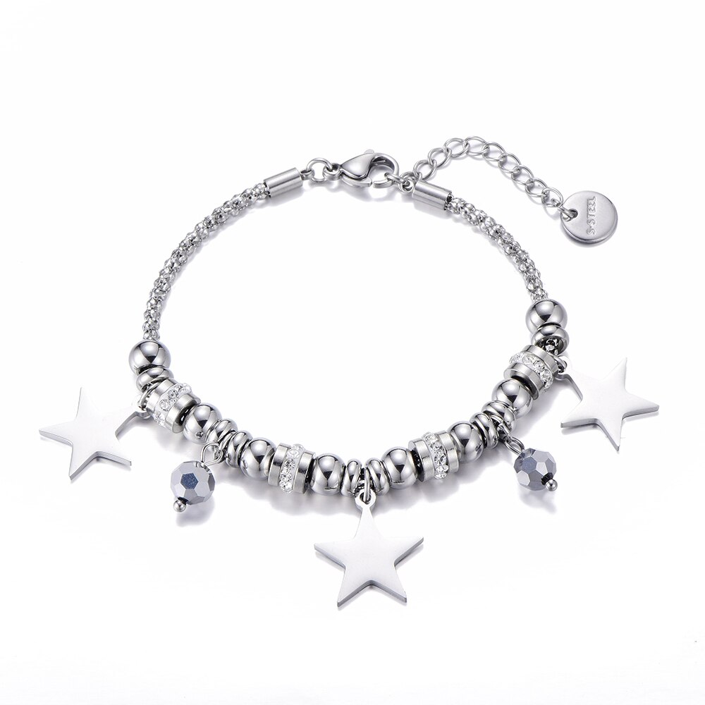 In Acciaio Inox Cat Luna Cuore Star Clover Pendenti E Ciondoli Braccialetto per Le Donne Perline di Cristallo Del Braccialetto di San Valentino Regali Gioelleria Raffinata E Alla Moda: BS22