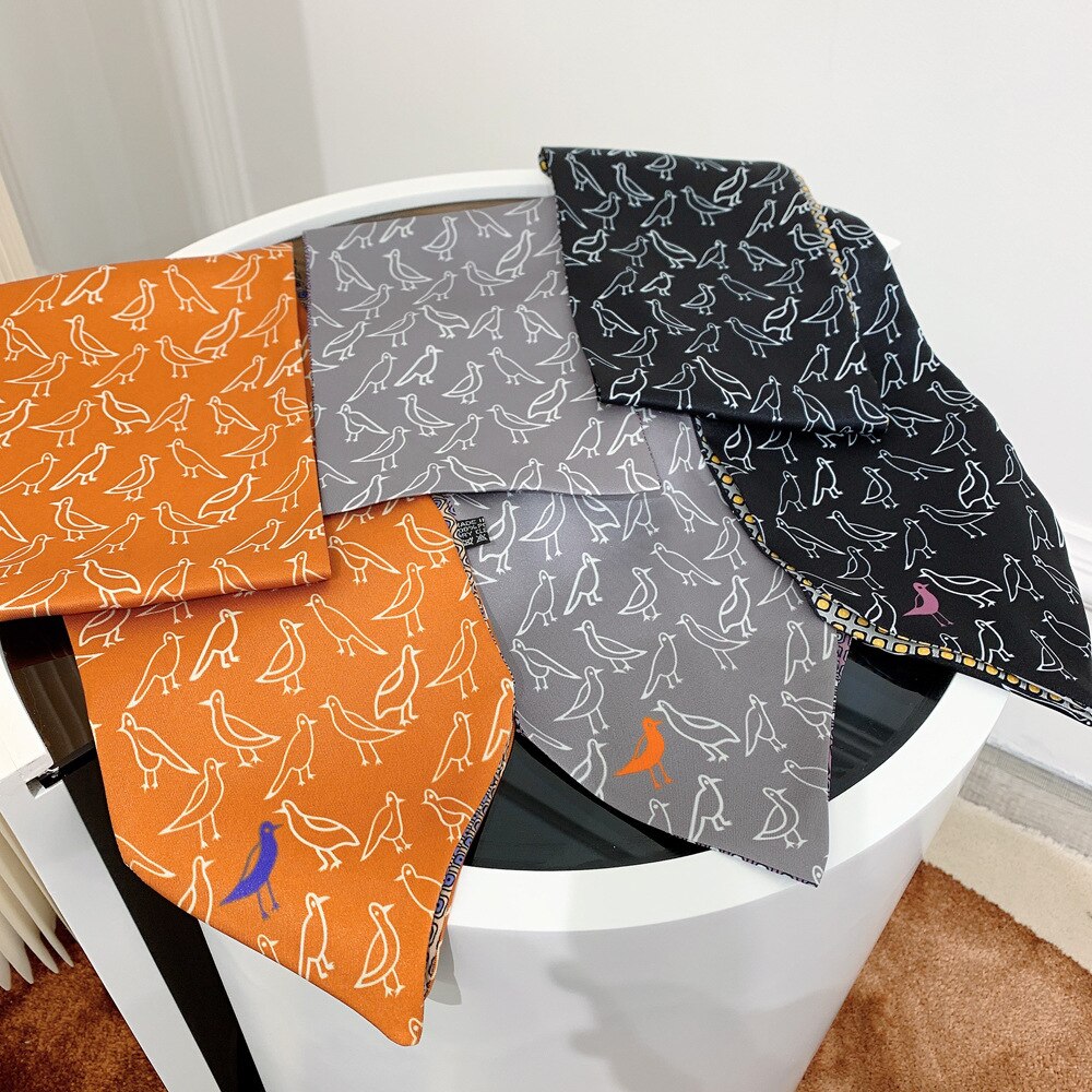 Factory Double Printing Long Silk Women Neckerchief Skinny Bag Scarf Female Neck Twill Silk Scarf Head Scarves Wraps For Ladies