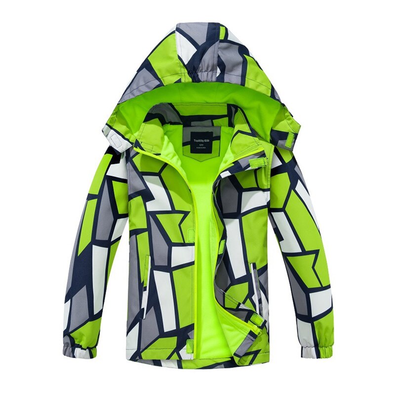 Jongens Outdoor Jas Vest Gedrukt Waterdichte Capuchon Rits Shirt Plus Fluwelen Warme Jas Lange Mouw Lijn Jas