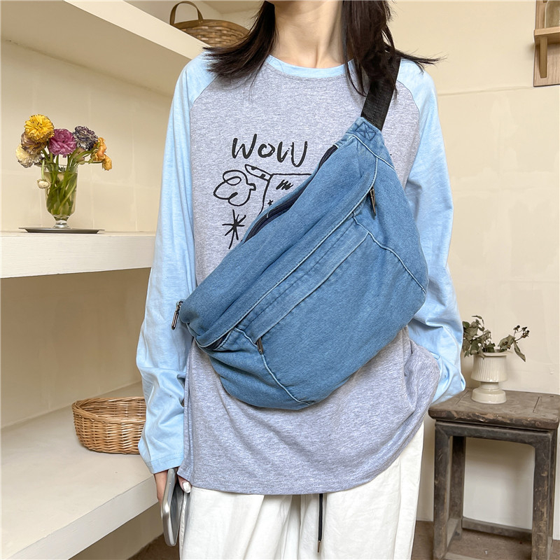 Damentaschen im Angebot 2023, hochwertige, vielseitige Denim-Hüfttaschen für den Herbst, einfache, trendige, leichte und lässige Brusttasche