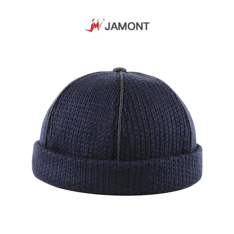 Efterår vinter ensfarvet afslappet hue hat unisex vinterhue strikhue med manchetter kort melonhue: Blå