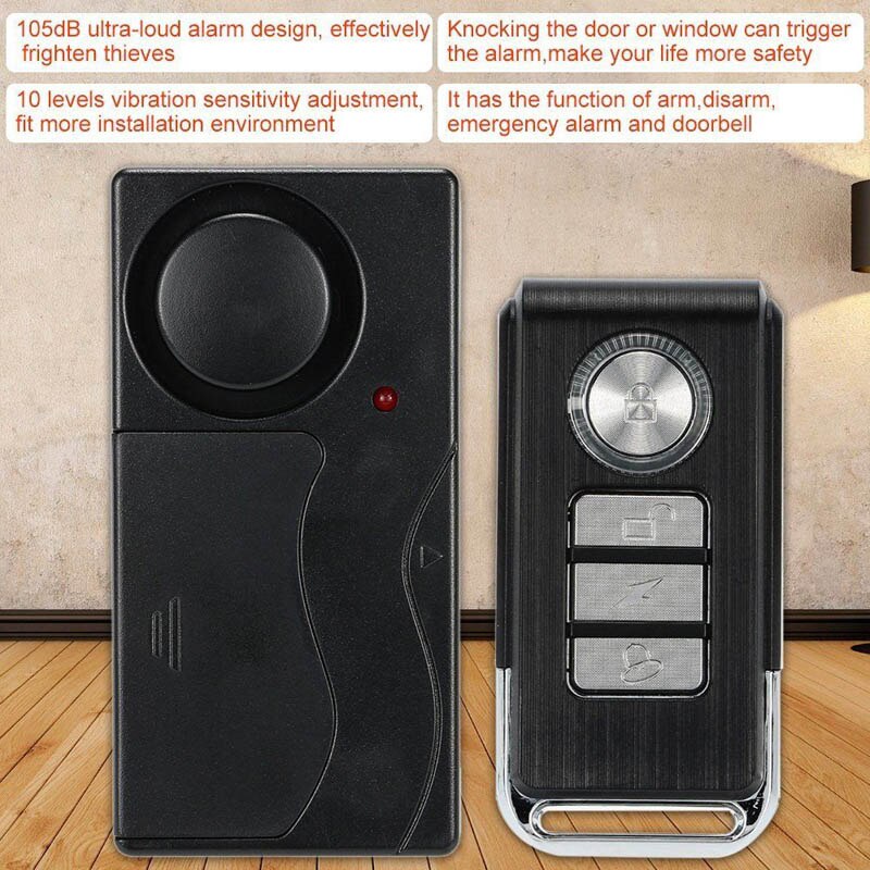 Wireless Anti-theft Alarm 105dB Loud Waterproof Door Vibration Alarm Intelligent Remote Control VH99