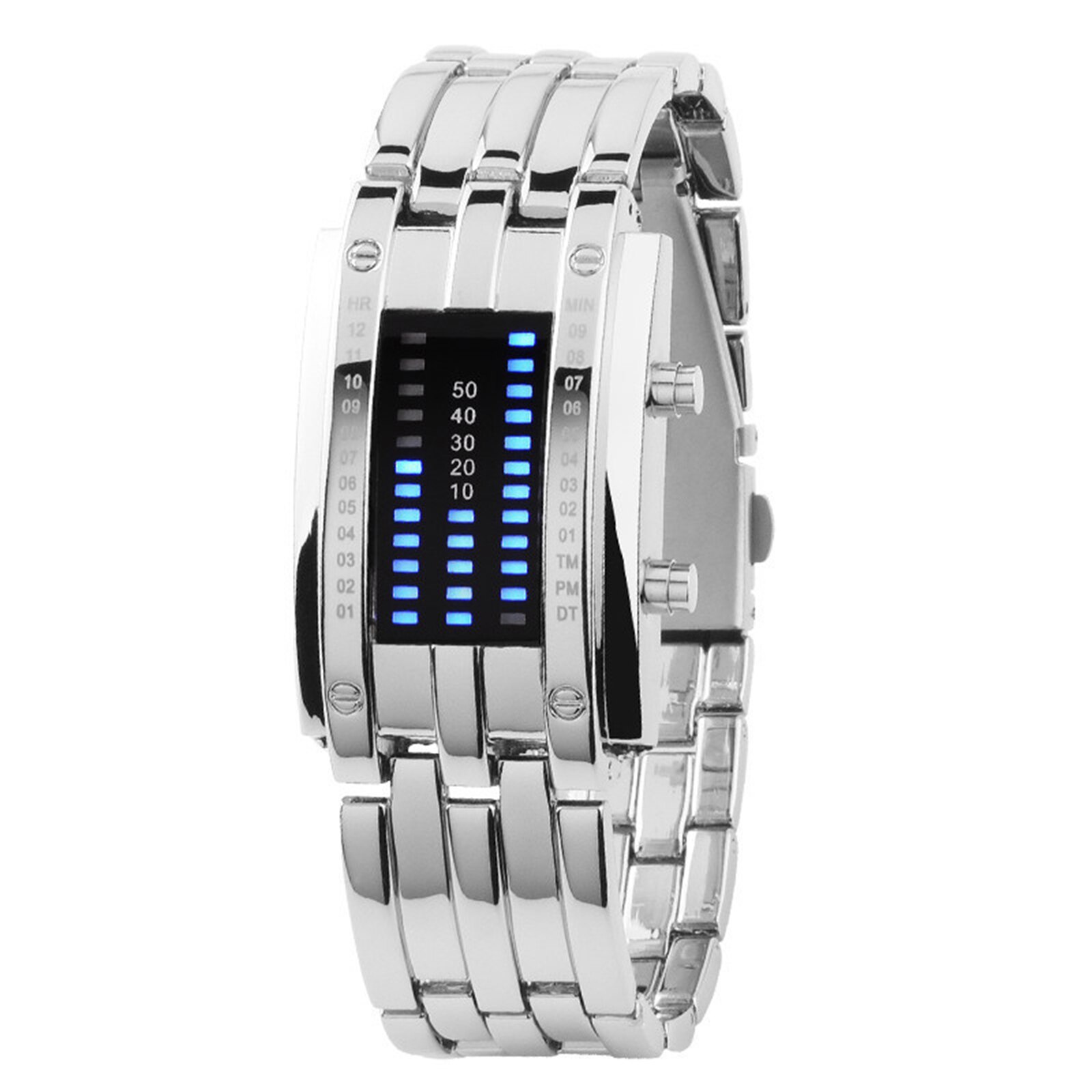 Binary LED Digital Wrist Band Matching Watch for Couple FEA889: silver-female