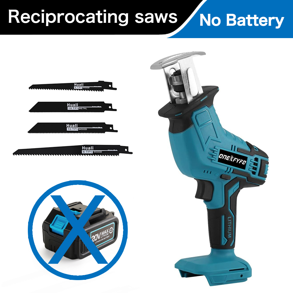 Cordless Reciprocating Saw Adjustable Speed Chainsaw Wood Metal PVC Pipe Cutting Bandsaw Power Tool for Makita 18V Battery: No Battery No Plug