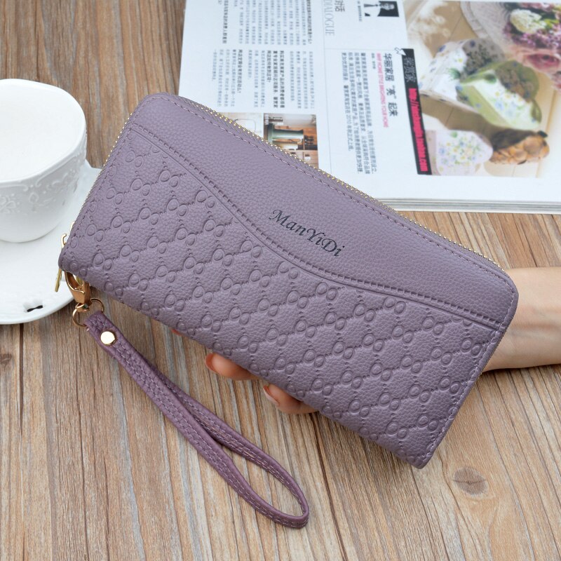 Women's Long Double Zip Wallet Large Capacity Clutch Wallet Double-layer Soft Leather Korean Multi Card Holder Wall: Purple