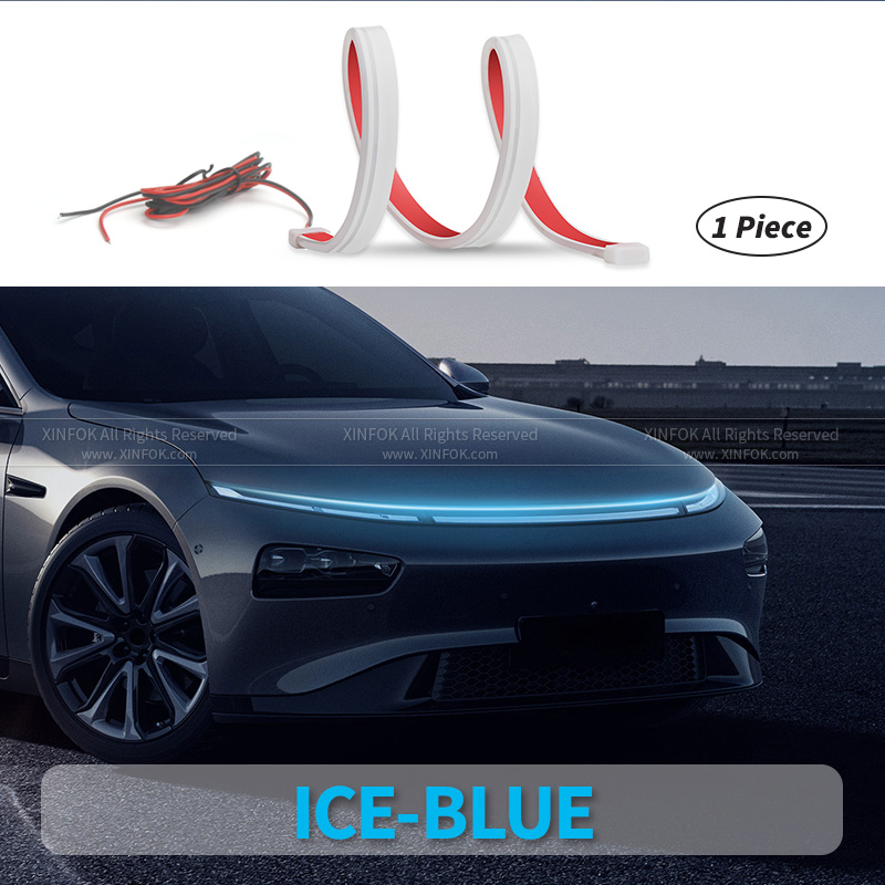 XINFOK LED bande de lumières de capot de voiture universelle Auto lampes d'ambiance décoratives lumières d'ambiance pour voiture feux de jour DRL 12: Bleu de Crésol / 5400 K