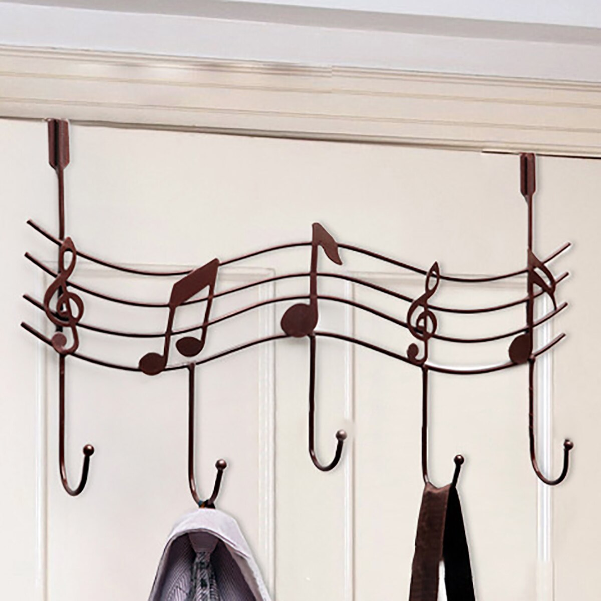 Notas musicales creativas, ganchos de pared, colgador organizador de cocina para baño, colgador de hierro con 5 ganchos