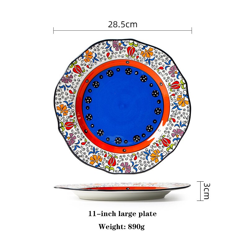 Vajilla serie de sombras de flores, Dishe cuenco de cerámica, plato de cena para el hogar, cuenco para sopa, contenedor de comida, plato de comida occidental, cuenco para ensalada de frutas: 11-inch large plate