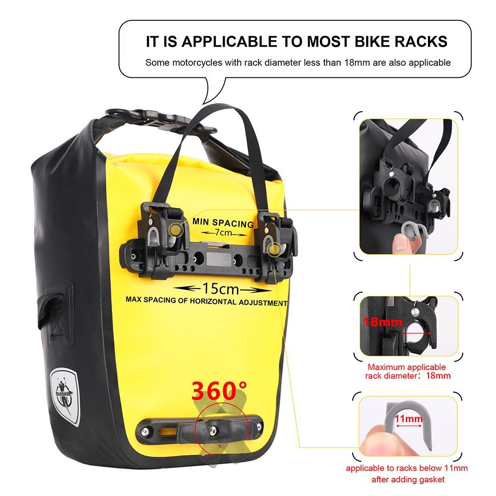 Rhinowalk Bicycle Bag Waterproof 7L Bike Bag Bike Panniers Multifunctional Rear Rack Pannier Bag Cycling Bike Accessories