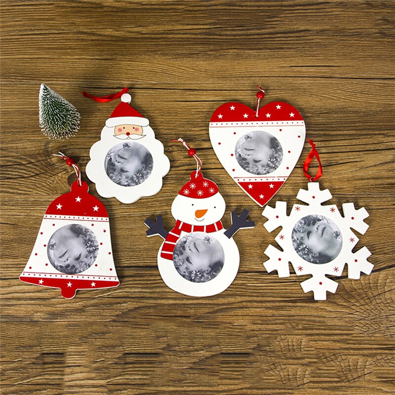 1pc Christmas Tree Photo Frame Wooden Santa Claus Hang Decorations DIY Photo Frame Christmas Decoration Products