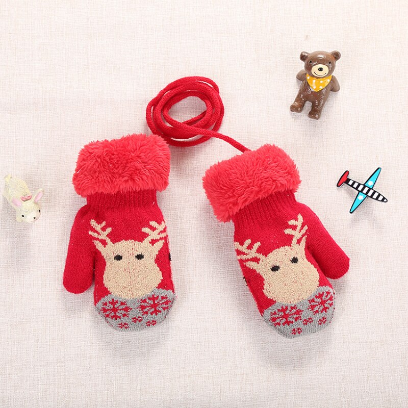 Guanti di lana in pile invernale alce carino di natale più guanti in velluto ispessimento a prova di freddo e guanti caldi per bambini 0-3 anni: Red
