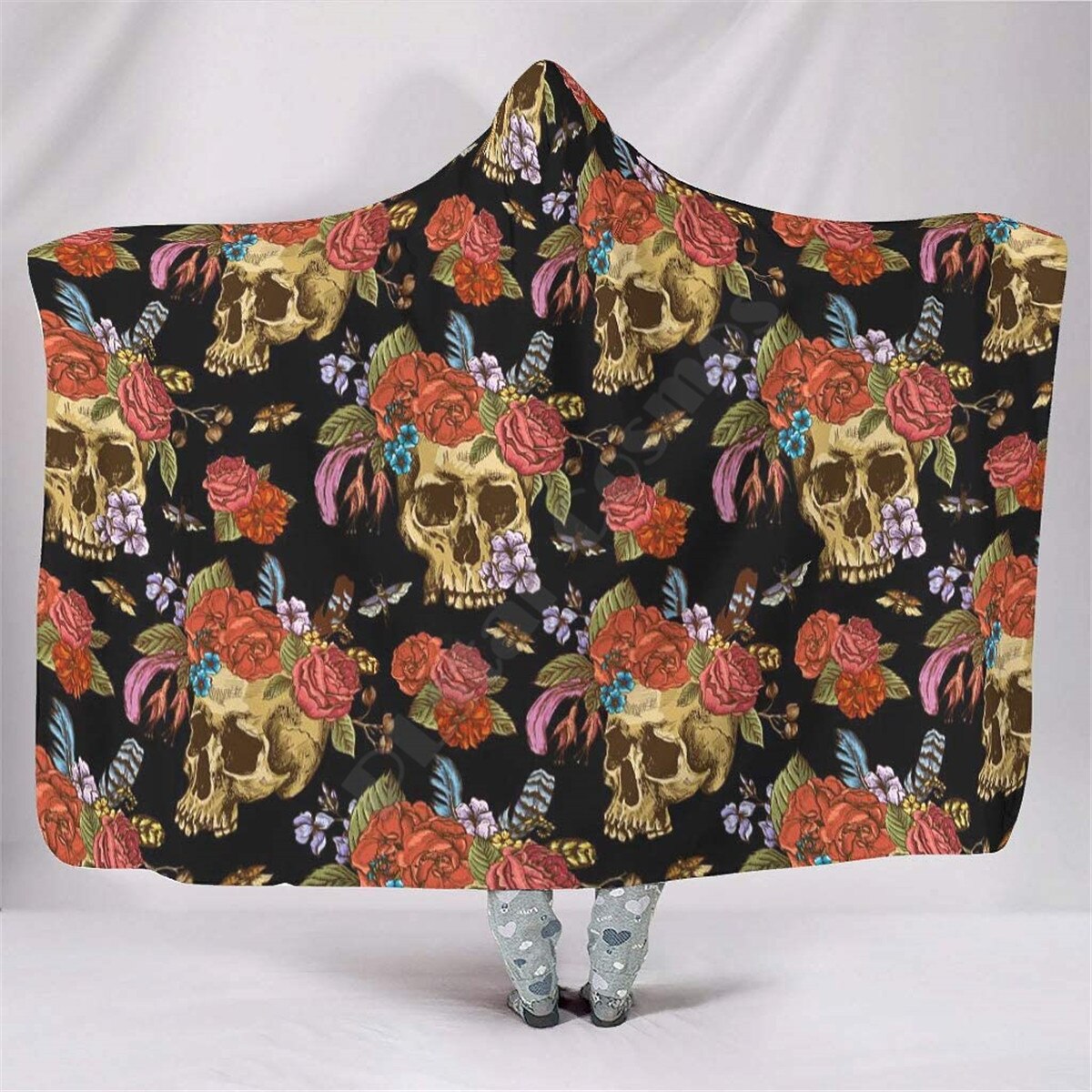 Viking Norse Huginn & Muninn Odin 'S Ravens Hooded Deken Volwassen Kleurrijke Kind Sherpa Fleece Wearable Deken Microfiber Beddengoed: 3 / Kid 130(H)150(W)
