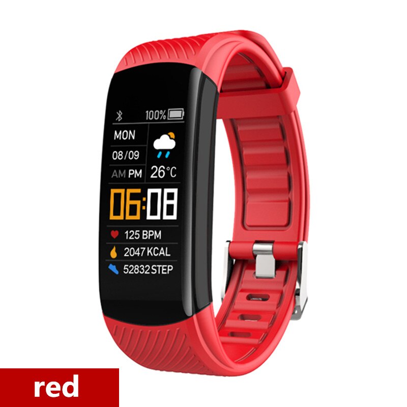 Amynikeer Smart Armband C5S Fitness Armband Fitness Tracker Hartslagmeter Stappenteller Calorie IP67 Waterdichte Slimme Band: red
