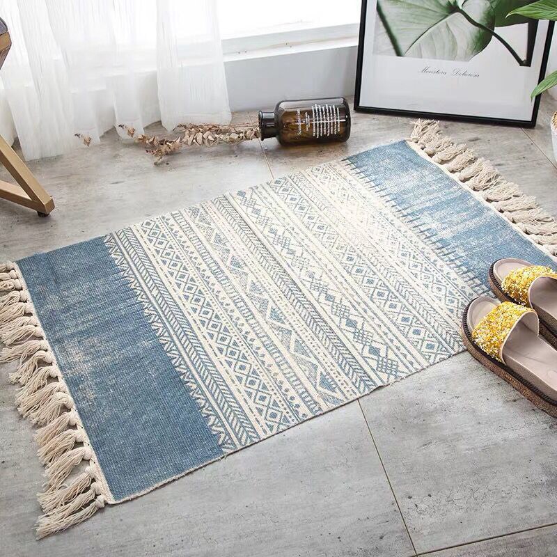 60*90cm retro bohemian handgeweven katoenen linnen tapijten, nachtkastjes, geometrische vloermatten, woonkamer, slaapkamer, woondecoratie