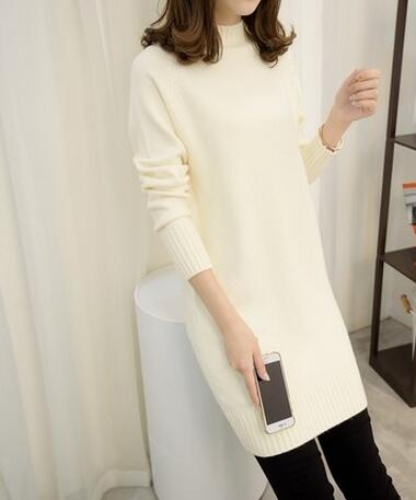 Factory direct sales Medium long Turtleneck Sweater Knitted Women's Clothing Winter Loose Pullover Casual Shirt Women Sweater: Beige