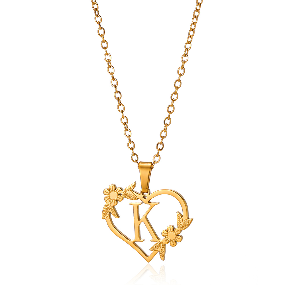 Collares con letras iniciales de corazón para mujer, cadena de acero inoxidable de Color dorado, colgante del alfabeto de A-Z, de joyería de cumpleaños: Color amarillo dorado claro