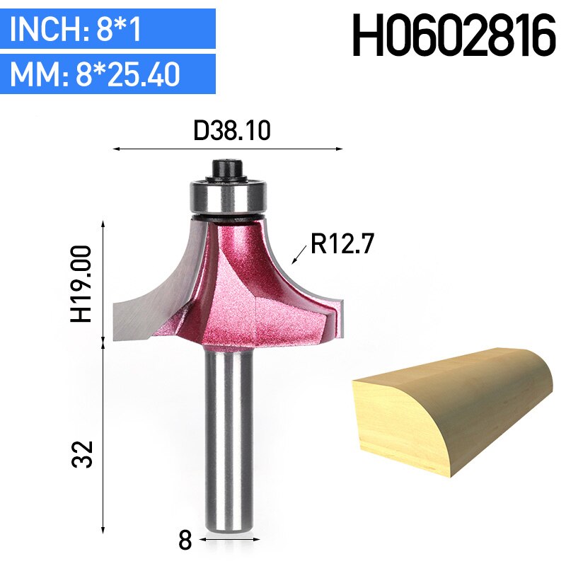 HUHAO 1pcs 8mm Shank Round-Over Router Bits for wood Woodworking Tool endmill with bearing milling cutter Corner Round Over Bit: H0602816