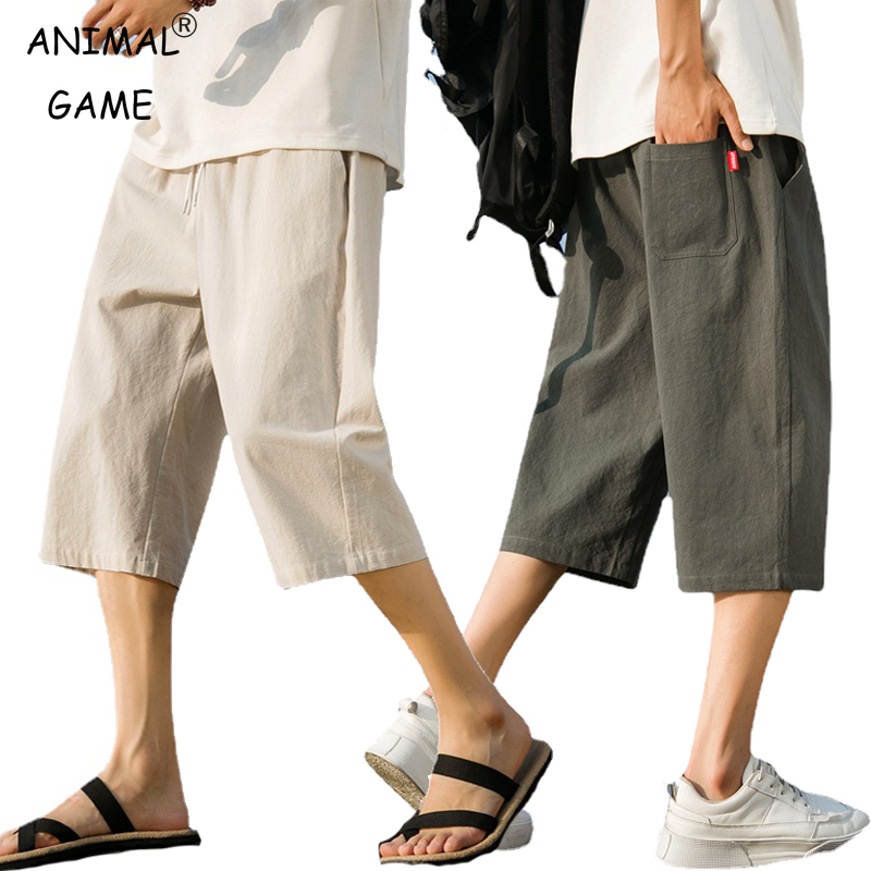 NANAMEEI Linnen herenbroek, zomer, licht, kreukvrij, met trekkoord, S-3XL, Kaki, M