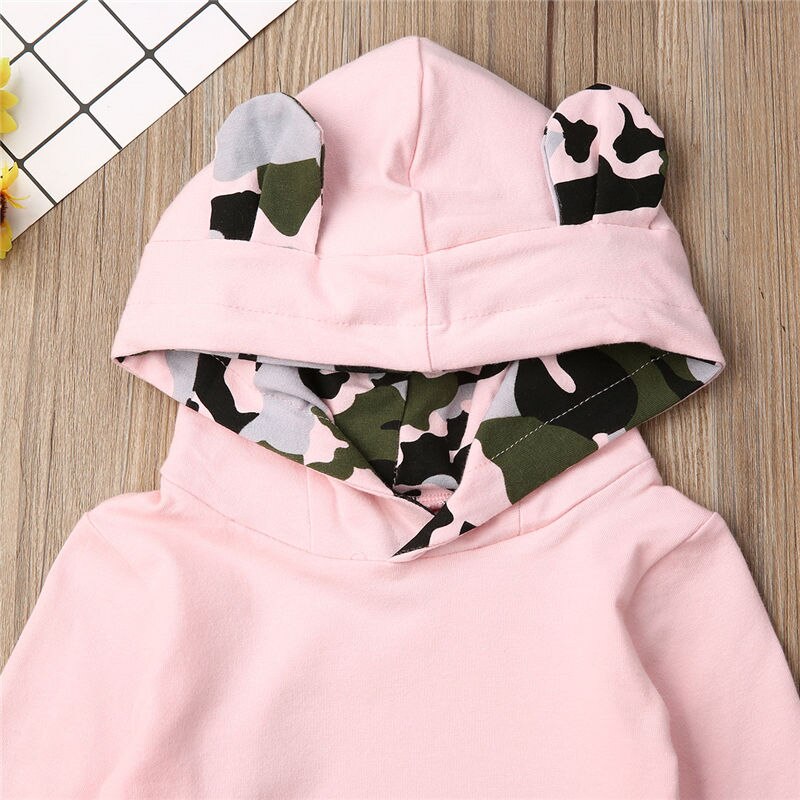 Kinderen Baby Meisjes Kleding Set Peuter Herfst Hooded Roze Top + Camo Broek Broek Baby Meisjes Sweatshirt 2 stuks 0-2T