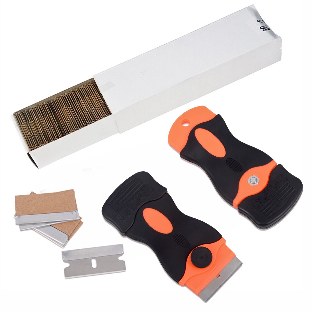 Ehdis 2Pcs Cleaning Wrap Vinyl Zuigmond Met Reservemesjes Glas Lijm Sticker Remover Scheermes Schraper Plastic Window Tint Auto gereedschap: Or Steel Set