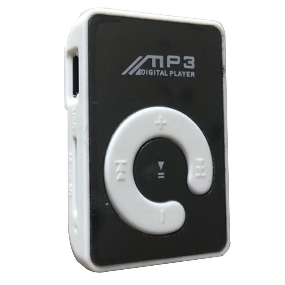 Mini Mirror Clip MP3 Player Portable Sport USB Digital Music Player Micro SD TF Card Media Player: White