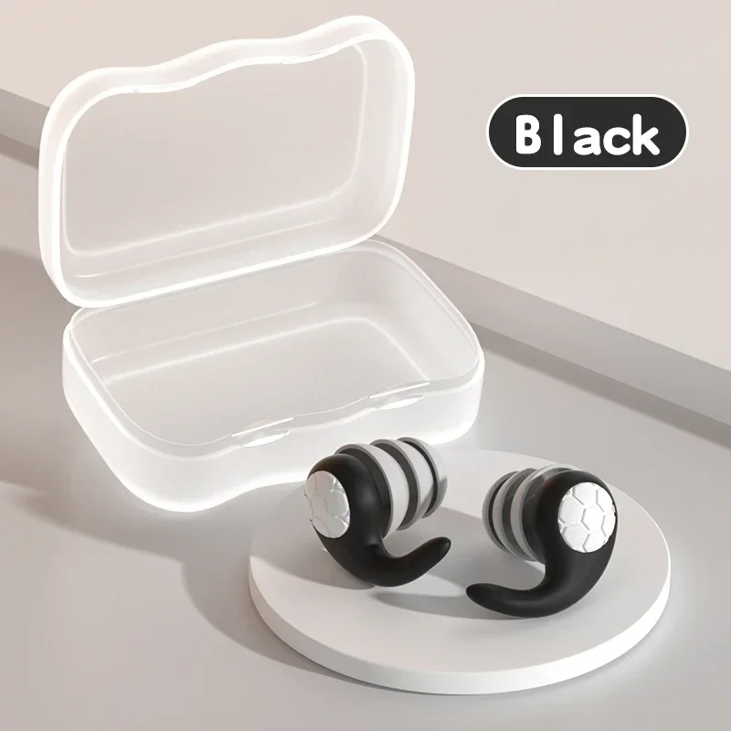 Silikon-Ohrstöpsel mit Geräuschunterdrückung, Geräuschfilter, zum Schlafen, Schwimmen, wasserdicht, dreilagig, stummgeschaltete Ohrstöpsel: Schwarz