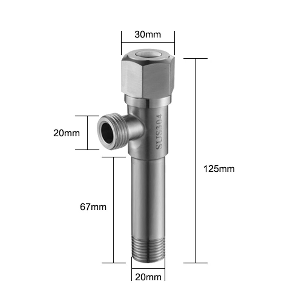 Aangle ventil ekstra lang fortykket 304 rustfritt stål trekant ventil toalett varmtvannsbereder vann bryter baderomsdeler: 304l 1pc