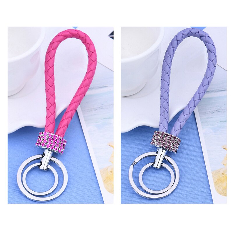 Double Loop Rhinestone Crystal Keychain Horseshoe Buckle Metal Car Key Pendant General Multicolor Hanging