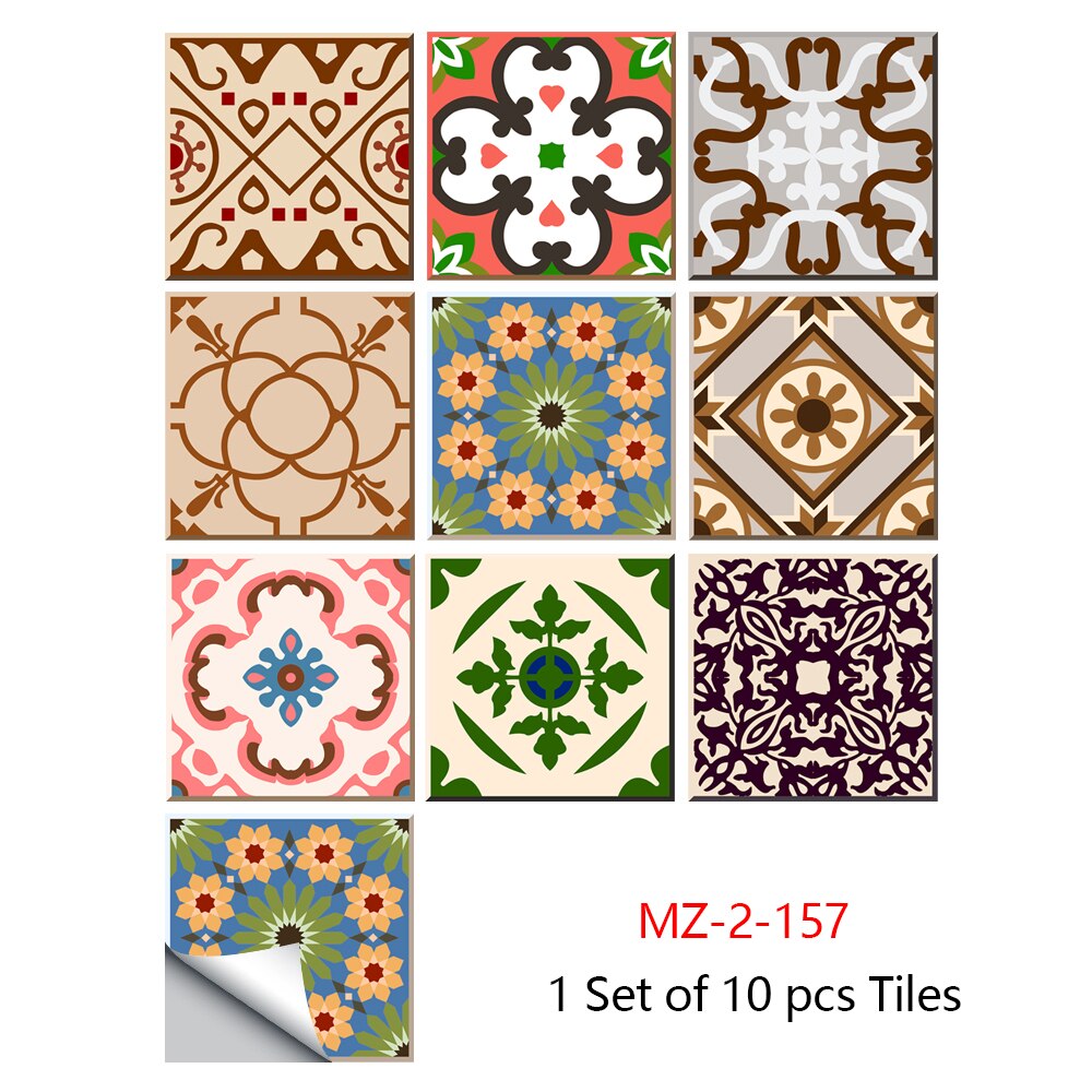 10/15/20/30cm Bunte Blumen- Ornament Arabeske Zauberstab Aufkleber Küche Schlecht Keramik Zauberstab Abziehbilder Fliesen boden Boden Kunst Wandbild: 20cmX20cmX10Stck