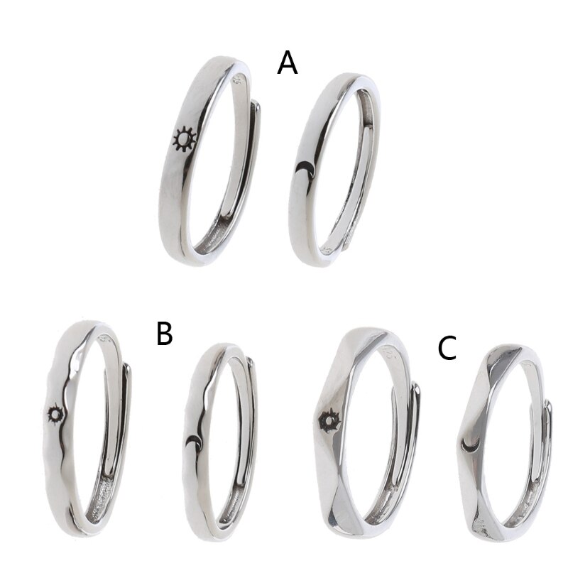 2Pcs Zon En Maan Minnaar Paar Ringen Set Promise Wedding Bands Voor Hem En Haar