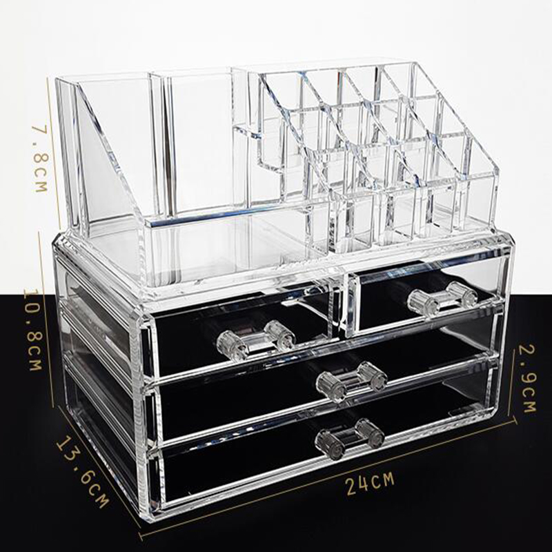 Organizador de maquillaje de doble capa acrílico, caja de almacenamiento de cosméticos transparente, caja de plástico para barra de labios, estante de almacenamiento apilable, Multi-cajón: C