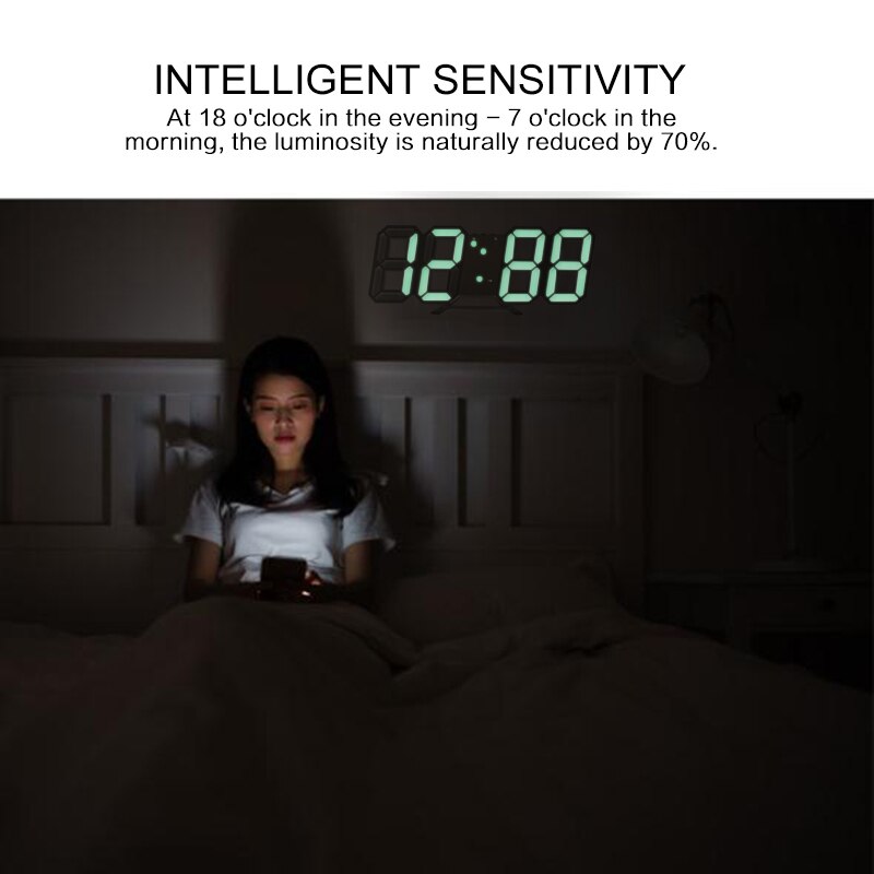 3D LED Digital Clock Snooze Bedroom Desk Alarm Clocks Hanging Wall Clock Calendar Thermometer Home Decor