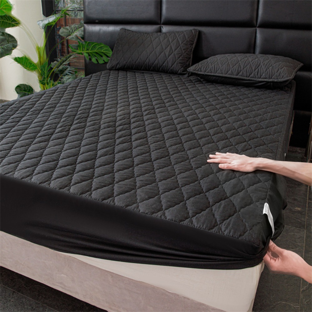 Waterproof Mattress Cover Solid Color Dust Proof Matress Protector Breathable Rhombus Lattice Pattern Bedspread King/Queen Size: Yellow