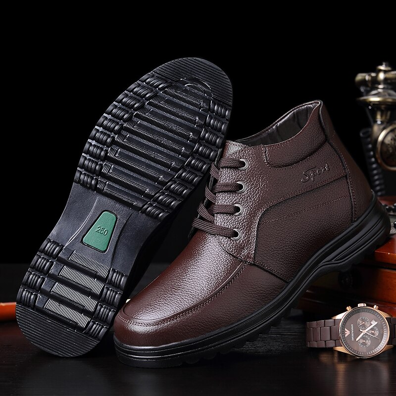 VESONAL Autumn Winter warm leather Ankle Men Boots snow Shoes fur plush classic Male Casual Boot Sneakers Footwear