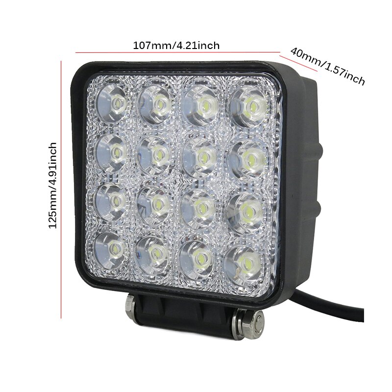 Foco LED impermeable para coche, luz cuadrada de trabajo para SUV, Tractor, camión, 48W, 6500k, 12V, 24V