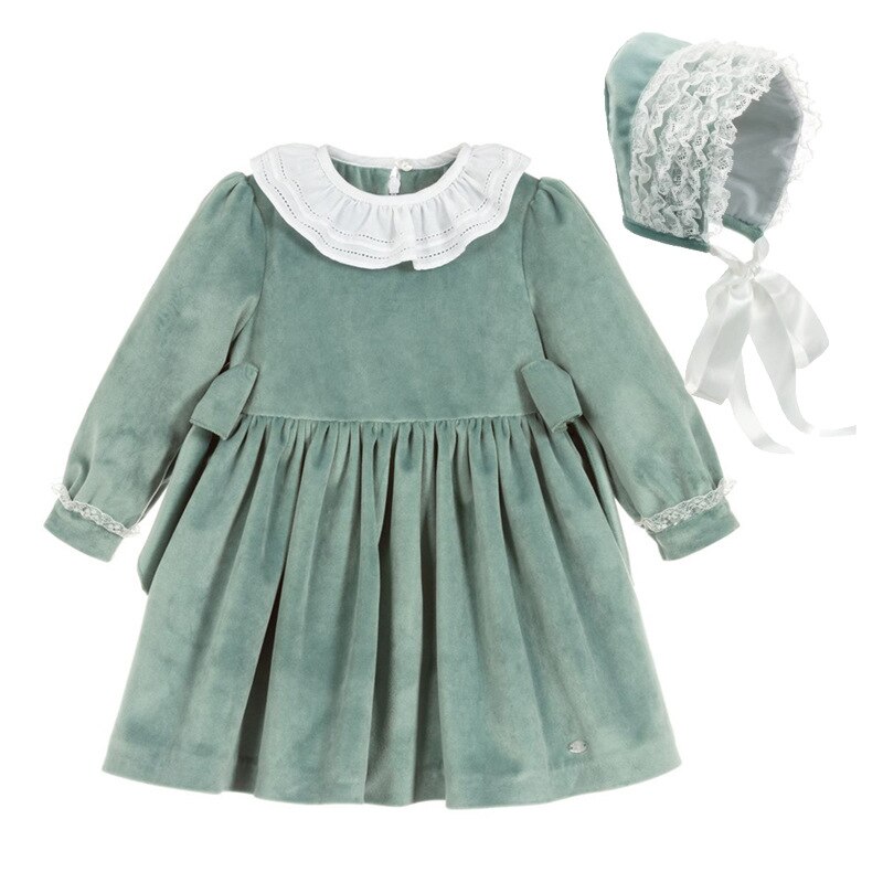Børn boutqiue tøj sæt pige langærmet fløjl spansk tøj hatte dreng hvid skjorte strop bukser børn baby fødselsdag outfit: Piger tøj sæt / 80