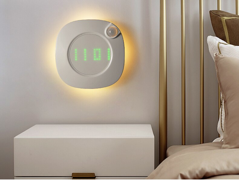 Wandklok Led Light Kast Magnetische Muur Lampen Usb Met Motion Sensor Wc Nachtlampje Met Klok Voor Wc Badkamer slaapkamer