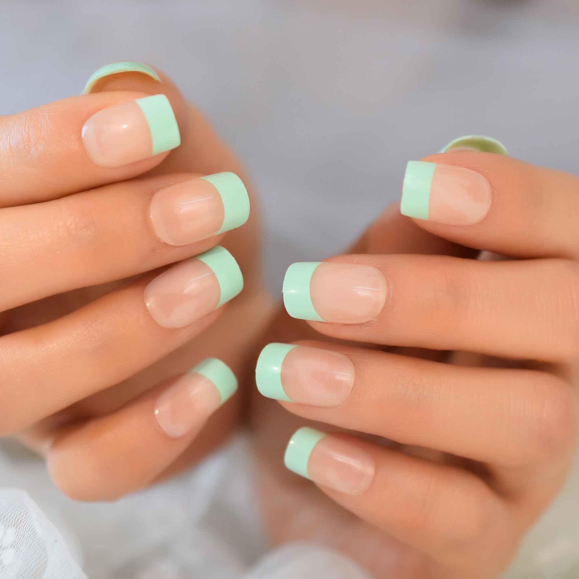 Faux-ongles de couleur verte claire, France, , pointe moyenne, bâton carré, couverture complète, fournitures pour professionnels