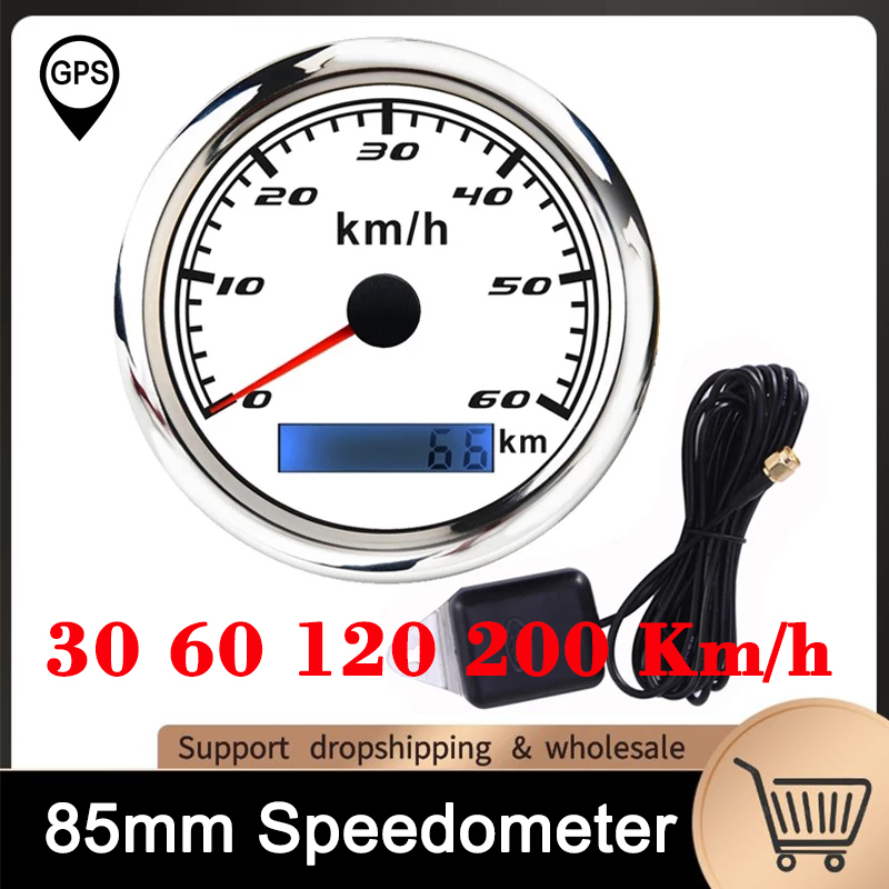 85Mm Gps Snelheidsmeter Digitale Gauge 30 60 120 200 Kmh Kilometerteller Voor Marine Boot Auto Atv Vrachtwagen Rode Backlight met Gps Antenne